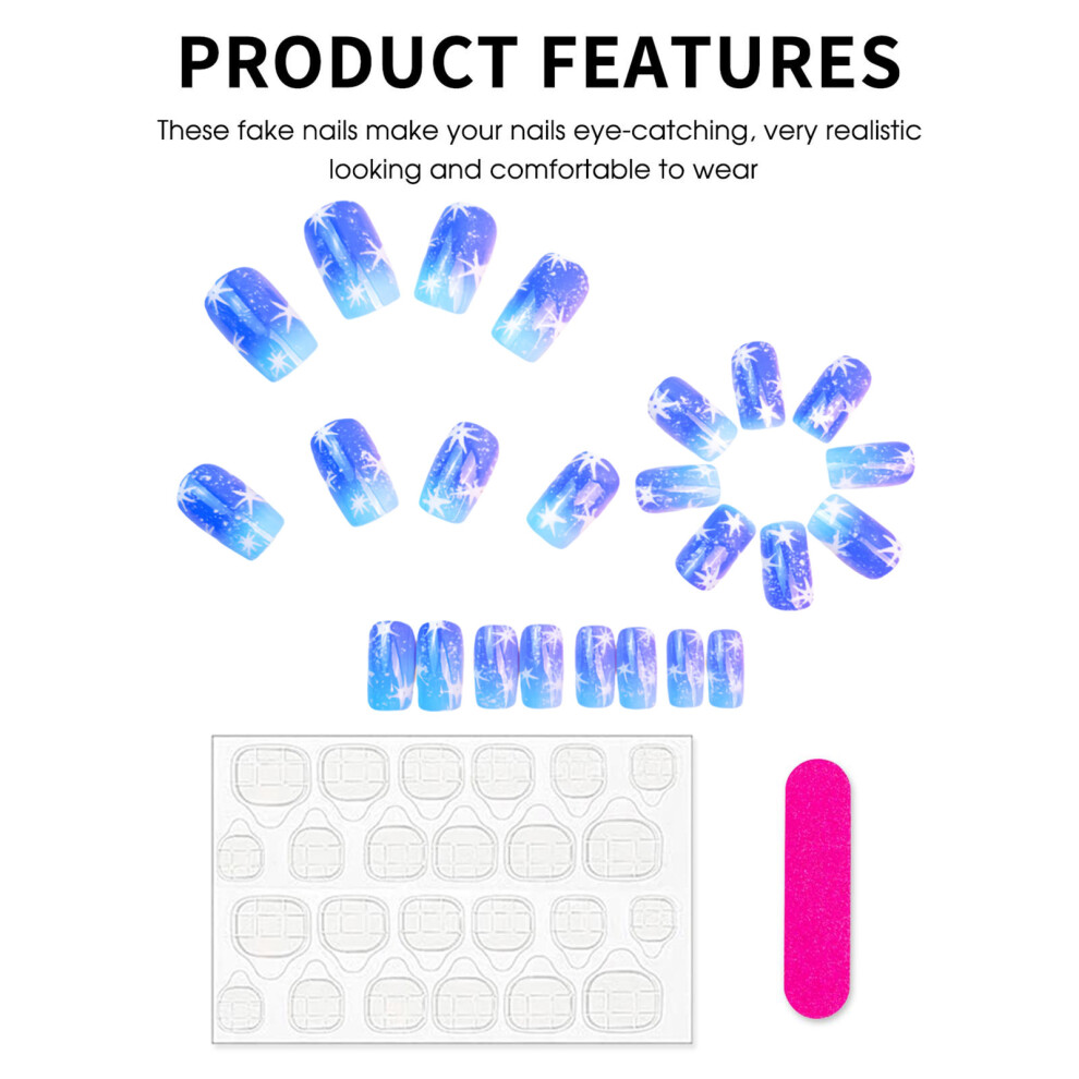 Dachuang Beauty Blue Star Glue-On Nails 24Pcs Gradient Medium Square