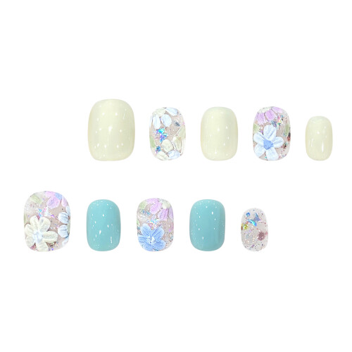 (M) Glitter False Nails - Natural & Unbreakable 1