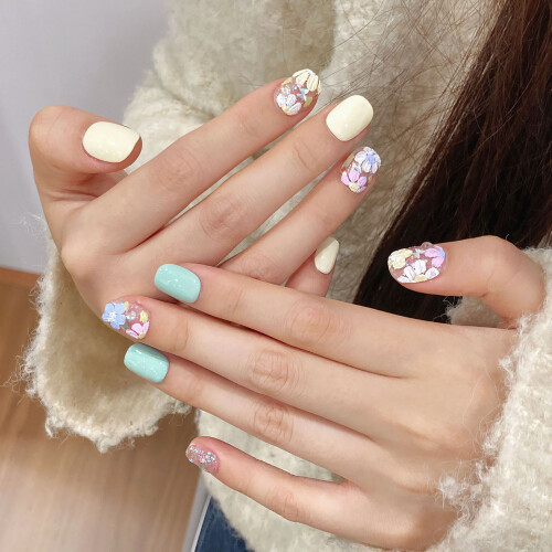 (M) Glitter False Nails - Natural & Unbreakable 2