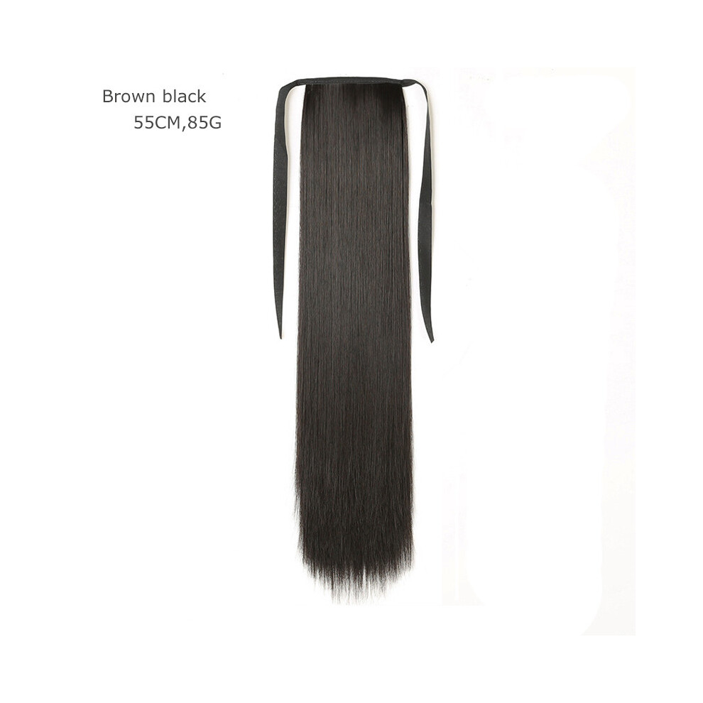 Dachuang Beauty (Brown And Black 55Cm) Women\'S Long Straight Clip-In Hair Extensions 45/55/65Cm
