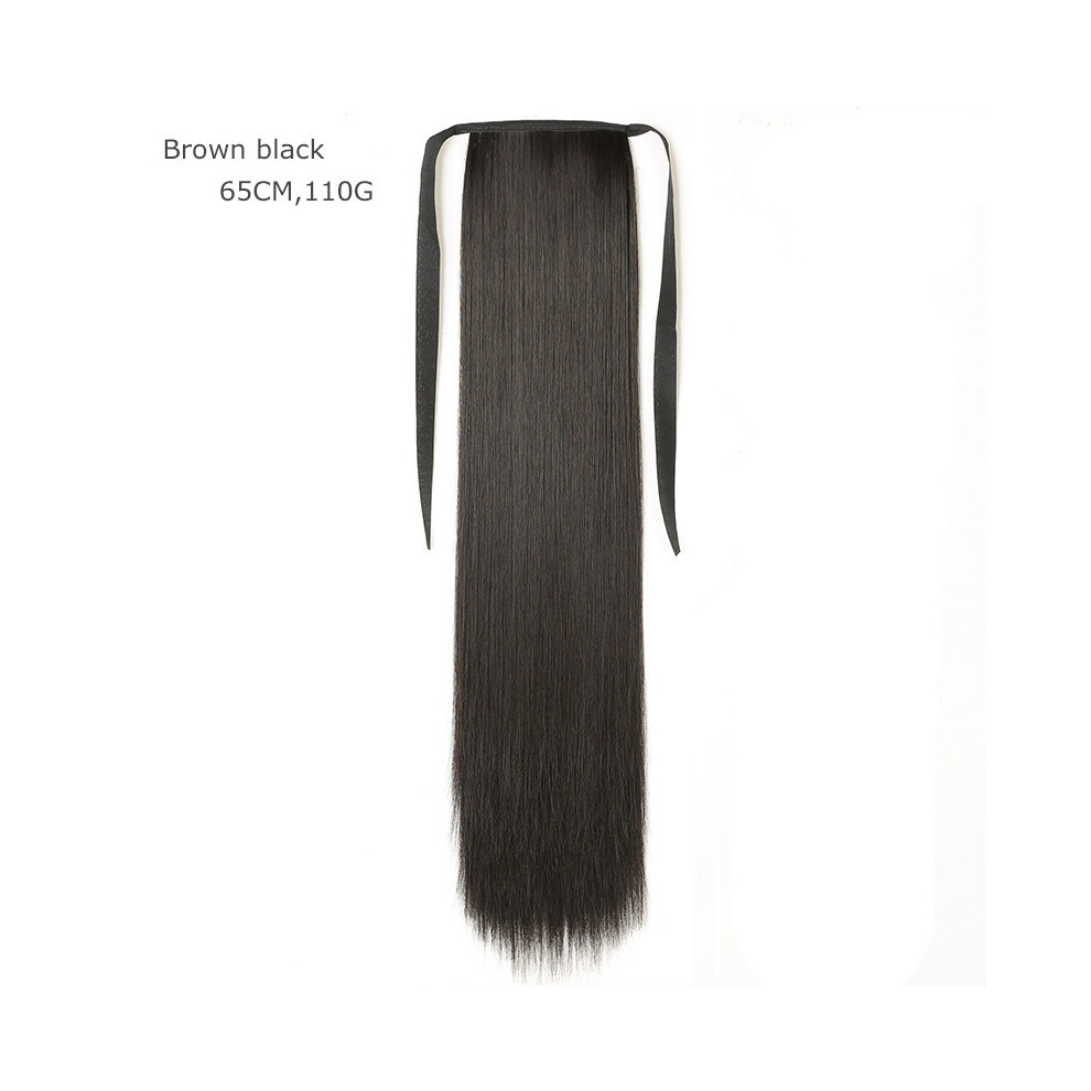 Hue-Grain (Brown And Black 65Cm) Women\'S Long Straight Clip-In Hair Extensions 45/55/65Cm