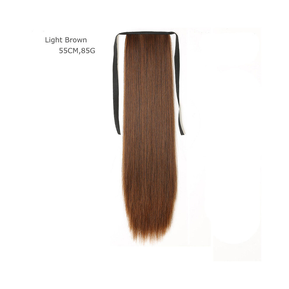 Dachuang Beauty (Light Brown-55Cm) Women\'S Long Straight Clip-In Hair Extensions 45/55/65Cm
