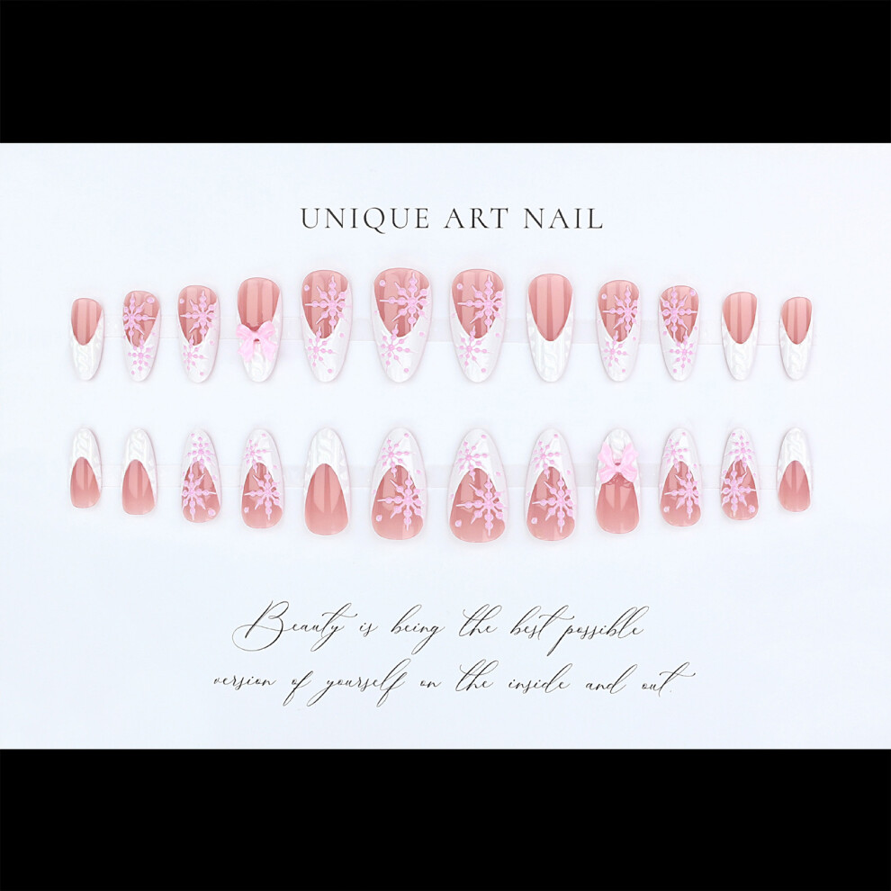 Dachuang Beauty French Snowflake Nails 24Pcs, Xmas Party Manicure Kit