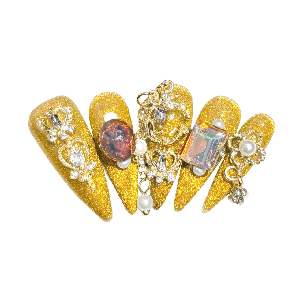 Dcph-Clothing (Xs) Glitter Gold Fake Nails For Women - 50Pcs
