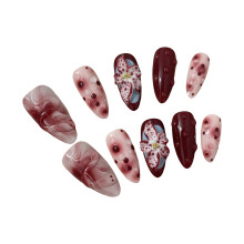 (L) Floral Red Fake Nails for Daily & Party Wear