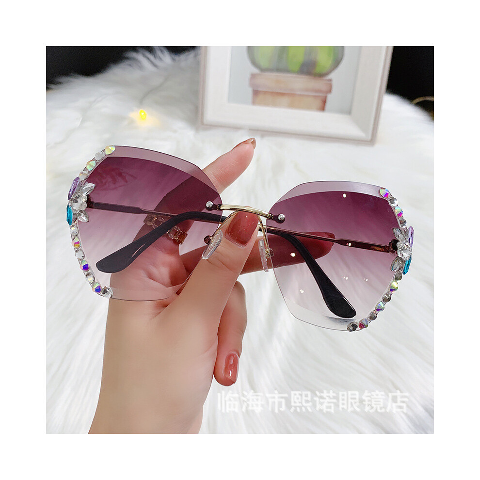 Dachuang Beauty (Gradient Coffee) Uv-Resistant Frameless Diamond Sunglasses For Women