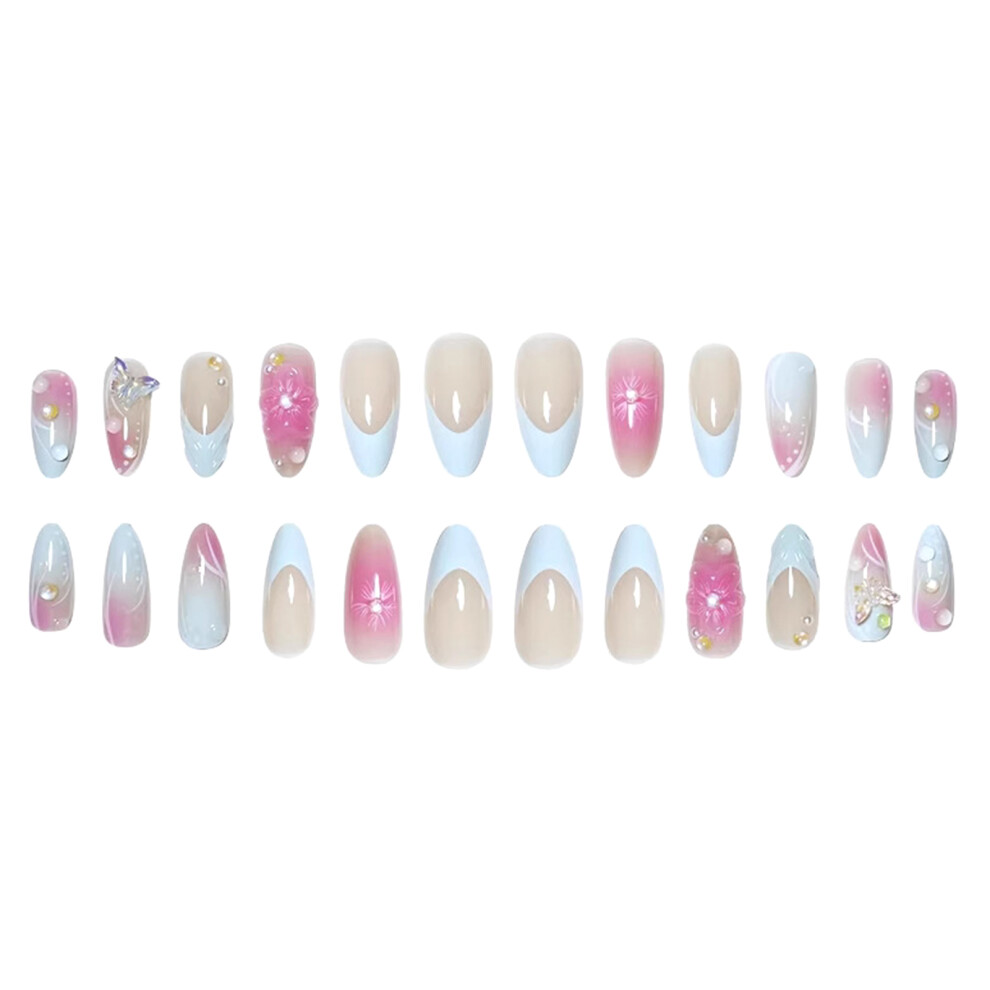Bright-Home French Nude Fake Nails With Pink Smudging Natural Unbreakable Nail Simple Wear For Girlfriend Wife Women And Girl