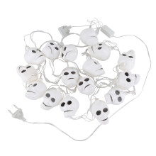 Luzes em formato de caveira para decoração de Halloween, uso interno e externo. Funcionam com bateria. Criam uma atmosfera festiva. Resistentes à