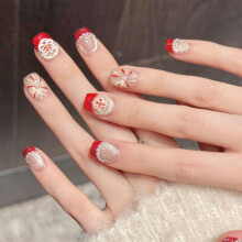 (L) 10Pcs Lion Dance Nail Art, Red Gold Rhinestones