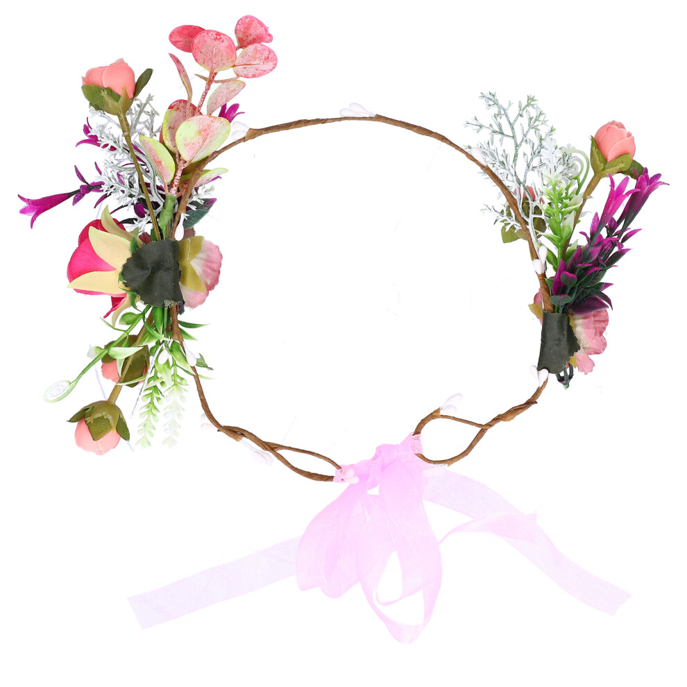 Wire Headband Floral Halo Crown Hair Wreath Vine Flower Crown Adjustable Ribbon Simulation Flower Elegant Design Satin Material Wedding Bridal Prom