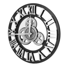 Vintage 34cm Wooden Gear Wall Clock, Industrial Style, Silver