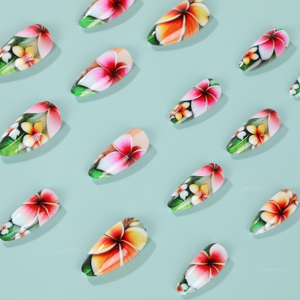 Dcph-Clothing 24Pcs Green White Almond Press-On Nails For Daily & Party