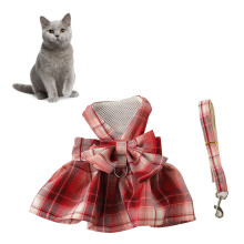 Rotes Karomuster-Hundegeschirr-Kleid mit Schleife, Atmungsaktiv & Bequem M