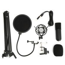USB Plug & Play studiový kardioidní kondenzátorový mikrofon Nejsou potřeba žádné další ovladače Potlačení šumu v pozadí Odolná