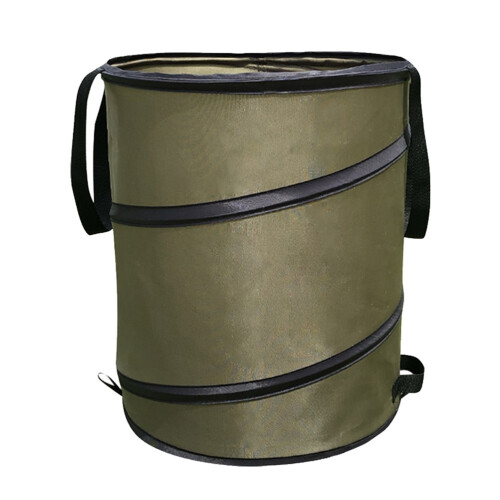 Spring-Loaded Garden Bag with Drainage System, Reusable Canvas Yard Debris Container Featuring Drawstring Closure and Folding Design