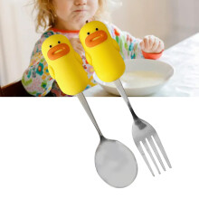 Cute Cartoon 304 Baby Spoon & Fork Set White