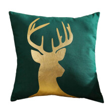 (green bronzing deer) 2024 Christmas Cushion Cover Embroidery Snowflake Pillowcase Merry Christmas Decoration for Home Winter Sofa Couch Offie