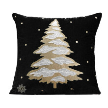 (black christmas tree) 2024 Christmas Cushion Cover Embroidery Snowflake Pillowcase Merry Christmas Decoration for Home Winter Sofa Couch Offie