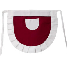 (Burgundy) Women's Elegant Short Half Apron with Ruffled Trim and Pocket Contrast Color Waitress Costume Restaurant Waist Apron  Yellow