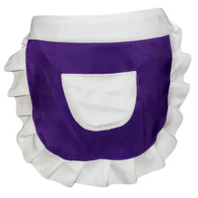 (Purple) Women's Elegant Short Half Apron with Ruffled Trim and Pocket Contrast Color Waitress Costume Restaurant Waist Apron Yellow