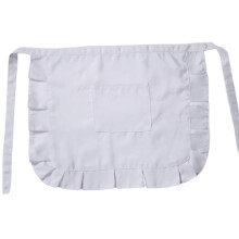(White) Women's Elegant Short Half Apron with Ruffled Trim and Pocket Contrast Color Waitress Costume Restaurant Waist Apron Yellow