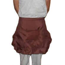 (brown) Women's Elegant Short Half Apron with Ruffled Trim and Pocket Contrast Color Waitress Costume Restaurant Waist Apron Yellow