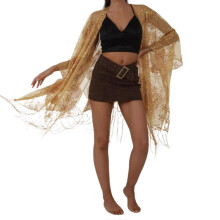 (Gold) Sequins Handmade Shawl Ladies Casual Lace Dresses Capes Blings Beach Holiday for Various Outfits and Occasion  White