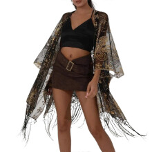 (Black) Sequins Handmade Shawl Ladies Casual Lace Dresses Capes Blings Beach Holiday for Various Outfits and Occasion  White