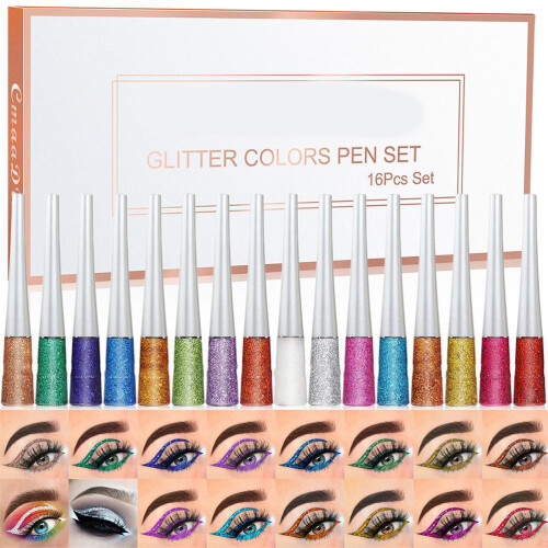 Συλλογή υγρού eyeliner με γκλίτερ σε 16 αποχρώσεις, μακράς διαρκείας αδιάβροχο