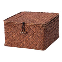 (L) Sustainable Handwoven Storage Bin With Cover Candy Box Countertop Organization Natural Fiber Design Organizer S