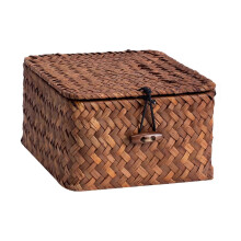 (S) Sustainable Handwoven Storage Bin With Cover Candy Box Countertop Organization Natural Fiber Design Organizer S