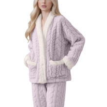 (M, Purple) Women's Winter Fuzzy Pajama Coats Casual Thicken Warm Flannel Button Fleece Sleepwear Cozy Soft Loungewear  Purple XL