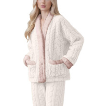 (L, Beige) Women's Winter Fuzzy Pajama Coats Casual Thicken Warm Flannel Button Fleece Sleepwear Cozy Soft Loungewear  Purple XL