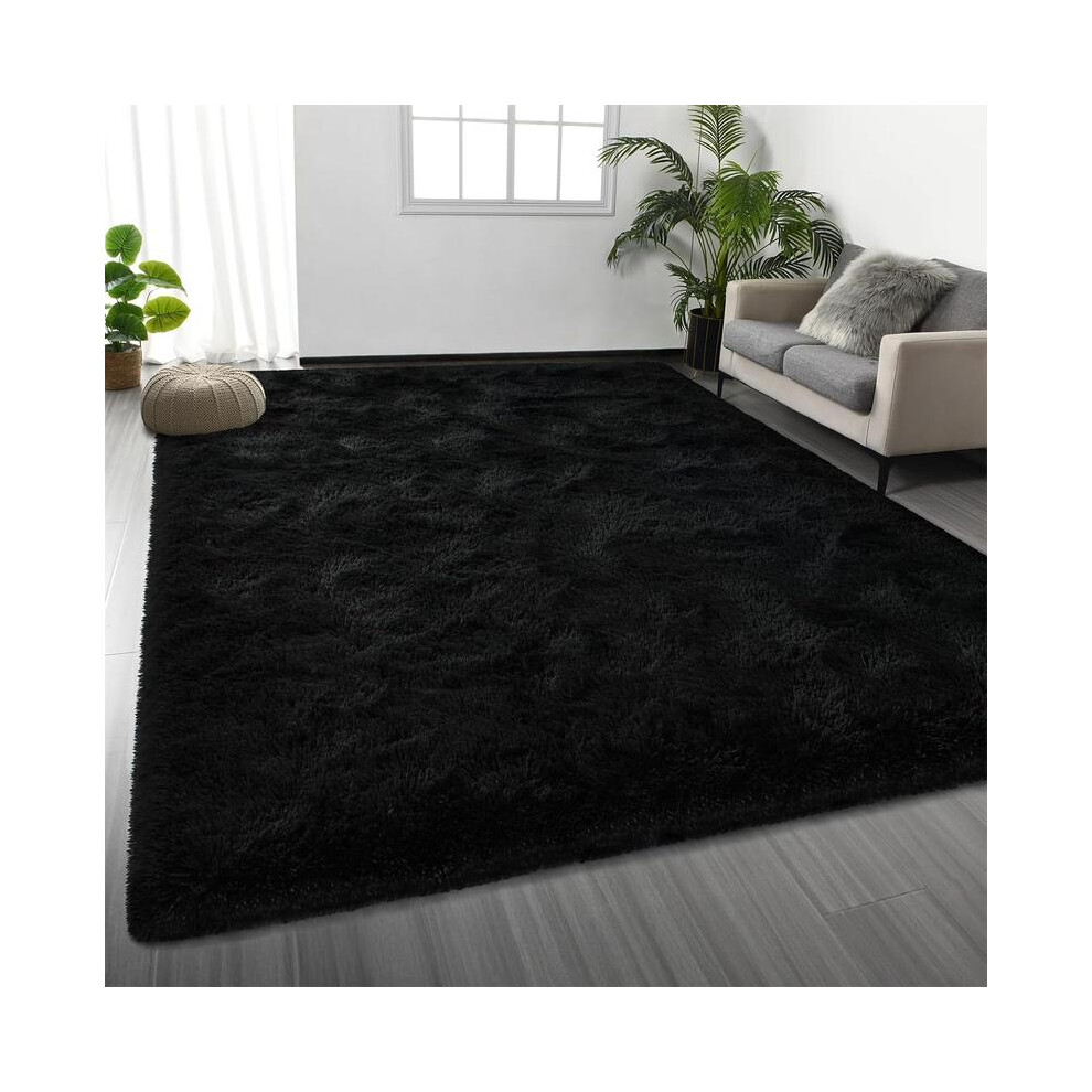 (Black, 160Cmx230cm) Shag Area Rugs For Bedroom And Living Room, Ultra-Soft Fluffy Area Rugs For Dorm, Indoor Nursery Carpet Rugs For Kids' 3352022648096
