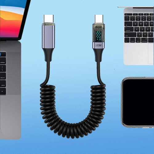 (Grey) USB C PD100W Cable with Intelligent Digital Screen, 100W Fast Charging for Electronic Devices  Purple 1