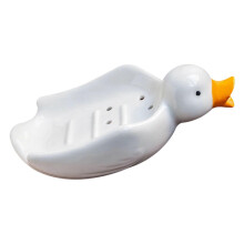 (Cute duck) Unique Duck Shape Soap Holder Drain Ceramic Soap Rack Storage Tray Modern Soap Holder Container with Draining Enduring Multicolor