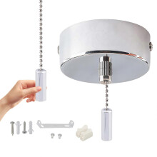 (Chrome) Pull Chain Operated Light Switches 60mm Metal Base 150cm Cord Length Pendant Light Switches Upgrades for Various Fixtures  White