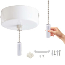 (White) Pull Chain Operated Light Switches 60mm Metal Base 150cm Cord Length Pendant Light Switches Upgrades for Various Fixtures  White