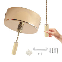 (Gold) Pull Chain Operated Light Switches 60mm Metal Base 150cm Cord Length Pendant Light Switches Upgrades for Various Fixtures  White