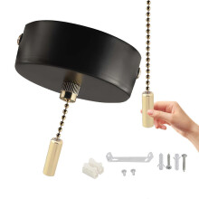 (Black) Pull Chain Operated Light Switches 60mm Metal Base 150cm Cord Length Pendant Light Switches Upgrades for Various Fixtures  White