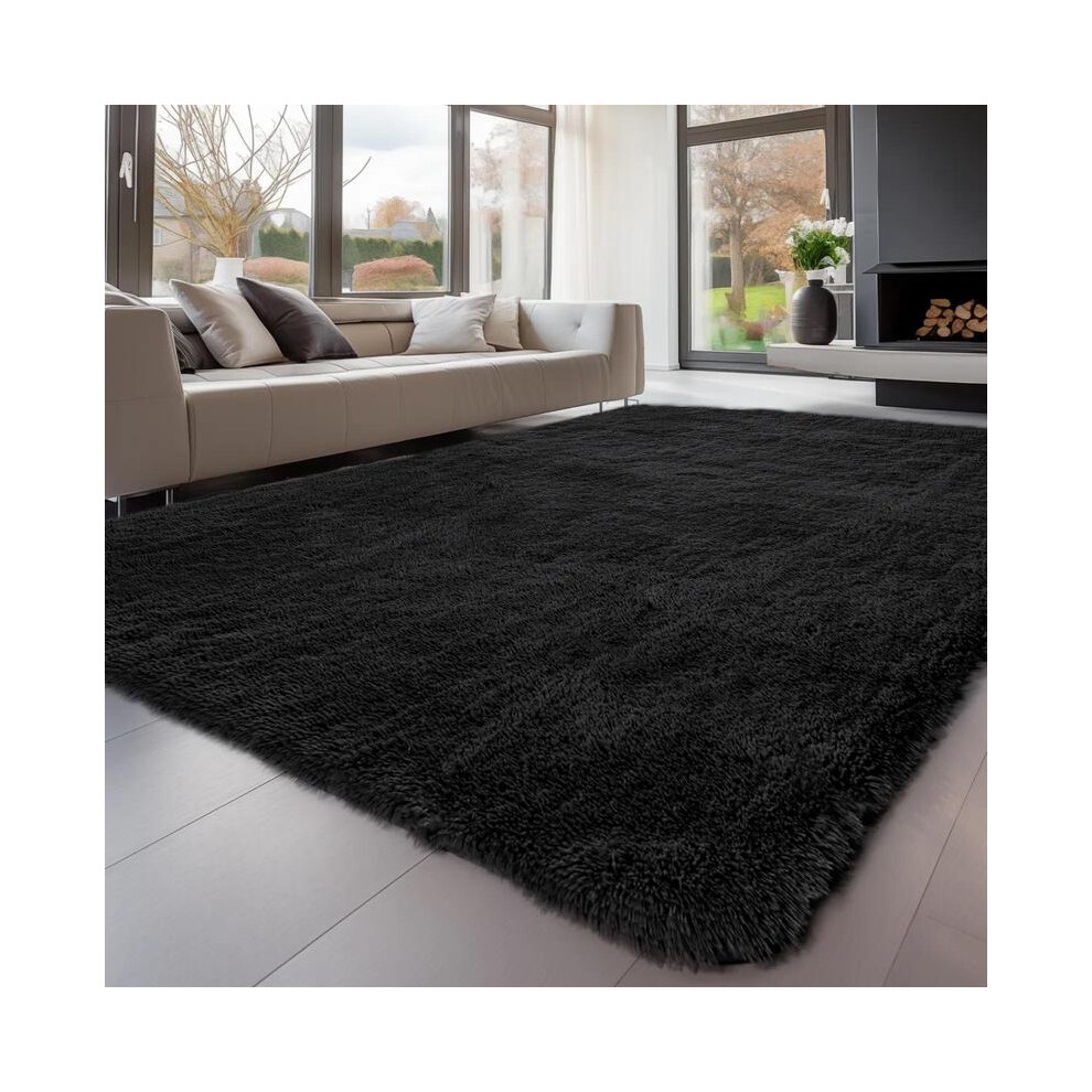 (Black, 160X200cm) Shag Area Rugs For Bedroom Living Room, Ultra Soft Fluffy Area Rugs For Dorm, Indoor Carpet Nursery 3352022641745