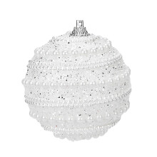 Shatterproof Christmas Ornaments Glittering With White Beads Decorative Hanging Balls Sturdy Plastic Portable Size Durable Holiday Tree Decoration