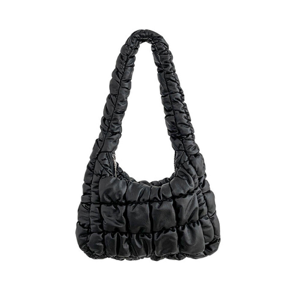 (Black) Fashion Lattice Pattern Shoulder Bags Tote Handbag Underarm Bag Quilted Winter Versatile Bags For Women Girls Coffee-image