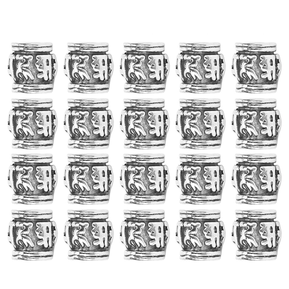 Silver Beads With Runes Patterns Hypoallergenic Large Hole Spacer Beads For Jewelry Making Authentic Sterling Fashionable Dreadlocks Hair Rings