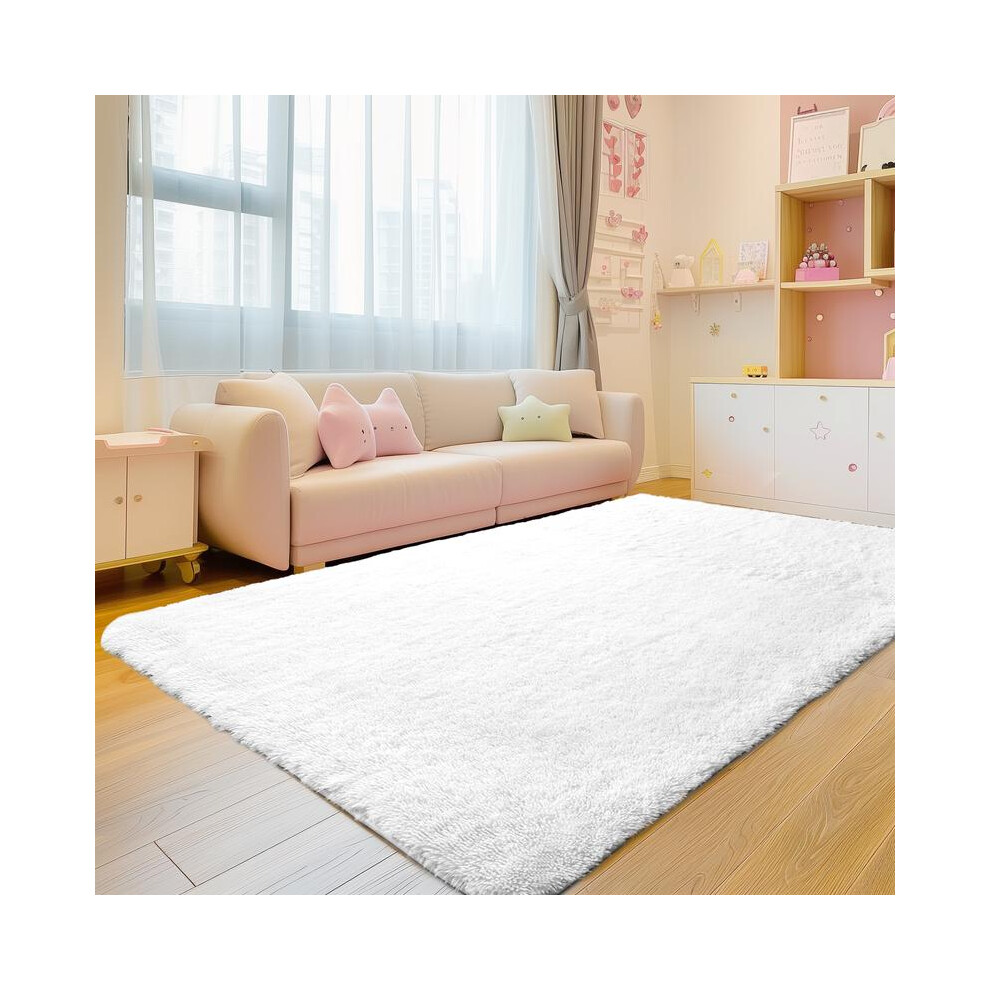 (White, 5' X 7.5' (160X230cm)) Area Rugs For Living Room Runner Rug For Bedroom, Washable Anti Slip Fluffy Rug Shaggy 3352022643473