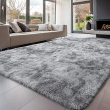 (Tie-dye Light Grey, 6' x 9' (200x300cm)) Area Rugs for Living Room , Runner Rug for Bedroom, Washable Anti Slip Fluffy Rug Shaggy