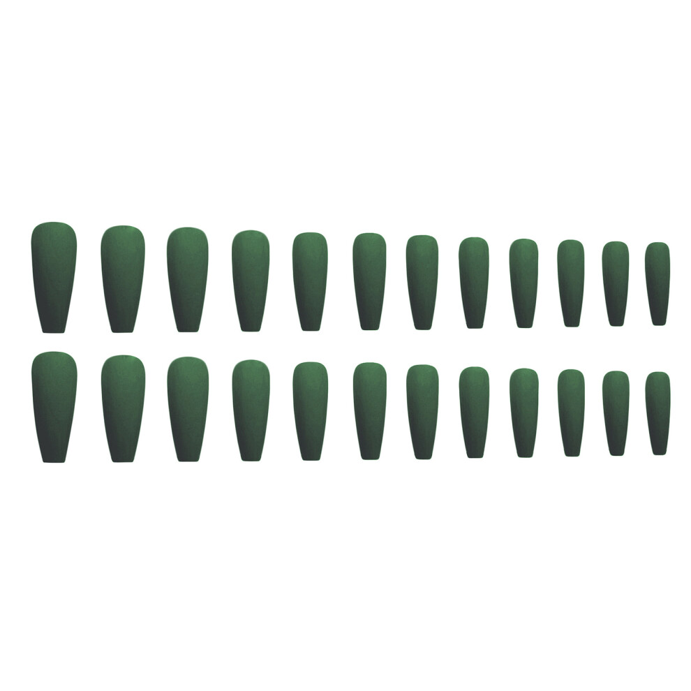 Zhouq-Outdoors Matte Green Long Fake Nails, Easy Apply For Stage Wear
