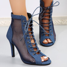 (Blue, 36) Peep-Toe Heeled Sandals for Women - Non-Slip Dating Shoes