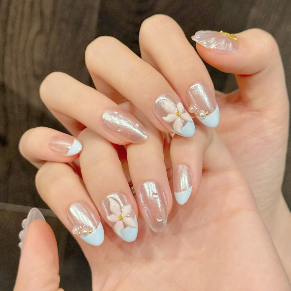Dachuang Beauty (M) 10Pcs French Blue Press-On Nails For Manicure Lovers