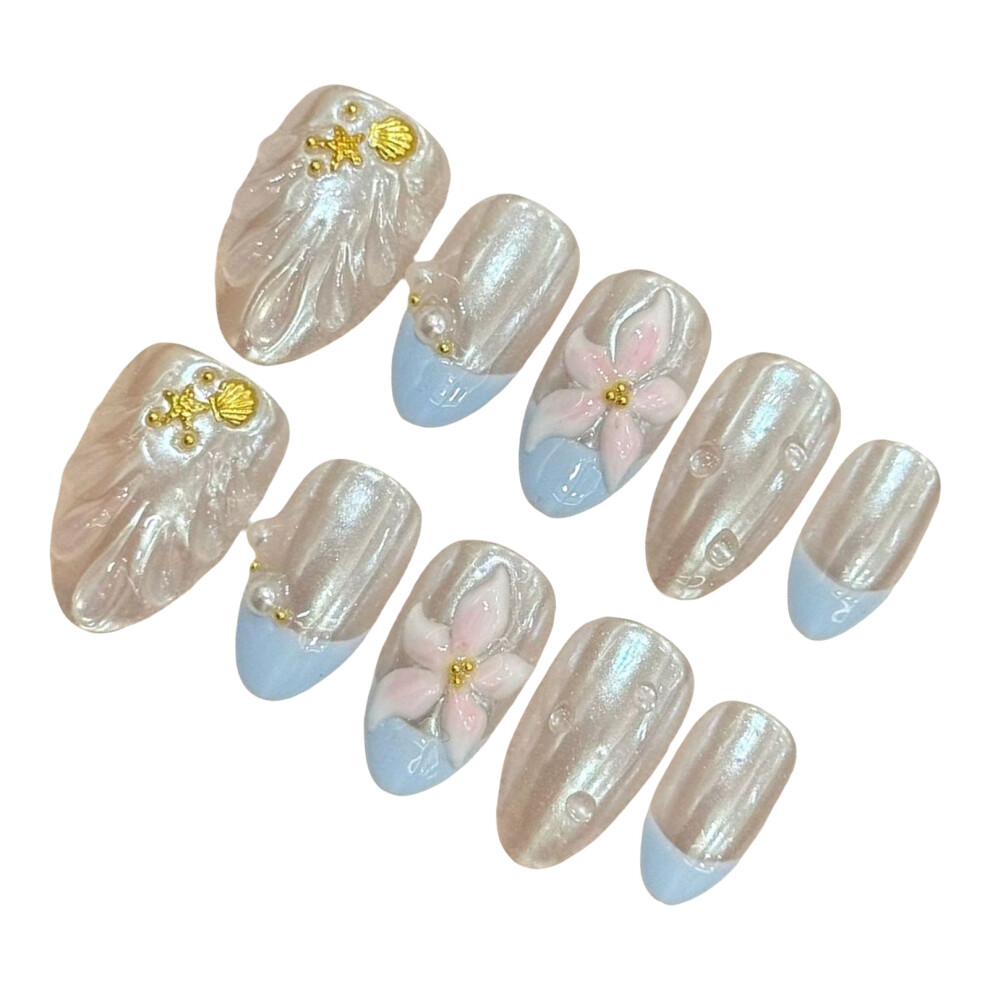 Dachuang Beauty (S) 10Pcs French Blue Press-On Nails For Manicure Lovers